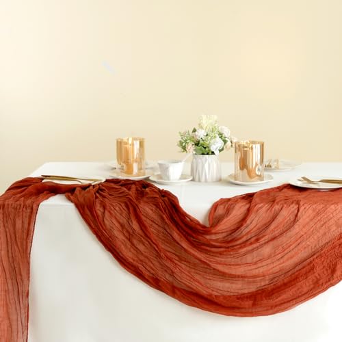 Sioloc Terracotta Table Cloth Cheesecloth Table Runner 10ft Rustic for Tea Wedding Party Baby Bridal Centerpiece Fall Decor for Home Halloween Thanksgiving by Sioloc - Image 5