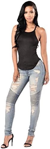 Ripped Jeans for Women - Sexy Straight Biker Skinny Slimming Jeans High Waisted Slim Fit Denim Pants