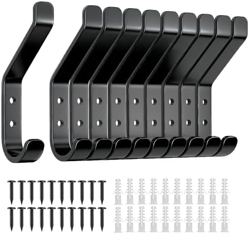 susswiff 10-Stück Garderobenhaken, Kleiderhaken zum Schrauben, Haken für Akustikpaneele, Schlafzimmer, Wohnzimmer, Badezimmer, Wandhaken für Garderobe, Jacken, Hut, Metall, Schwarz