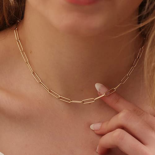 Cozlane Gold Paperclip Chain Necklace For Women | 14K Gold Plated Dainty Choker Oval Chain Link Necklace And Bracelet Set Women Girls thumb #4