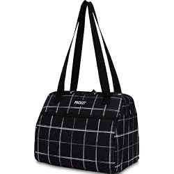 1 of PackIt Freezable Hampton Lunch Bag, Black Grid | Built-in ice packs, EcoFreeze+ Technology, Front pocket, Shoulder straps, Zip closure, Collapsible, Reusable