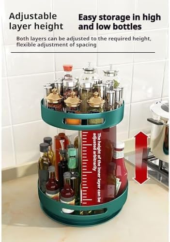 Organizador giratorio para especias, bandeja de almacenamiento de metal giratoria de 2 a 3 niveles para encimera de cocina, comedor, armario o baño