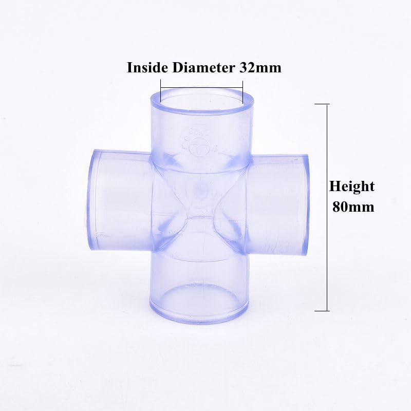 1~5 pezzi I.D20~63mm PVC trasparente connettori a croce uguali for acquario, serbatoio, giardino, irrigazione, raccordi for tubi dell'acqua(Inside Dia 32mm,5pcs)