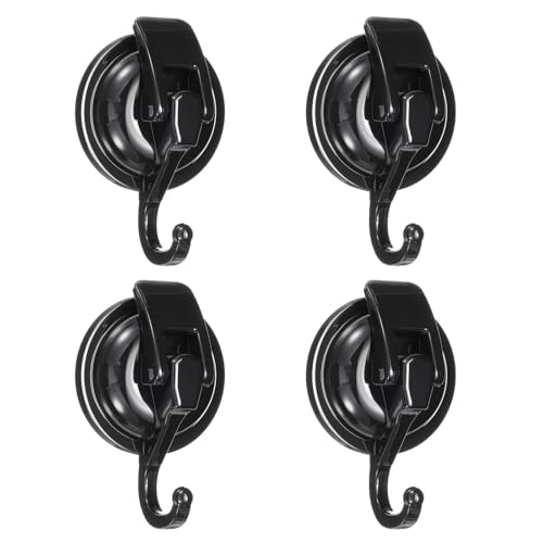 Image of HARFINGTON 4pcs Suction Cups Hooks Powerful Vacuum Multi-Purpose Suction Shower Hooks Removable Reusable Waterproof Wreath Cup Hook for Bathroom Kitchen Restroom, Black