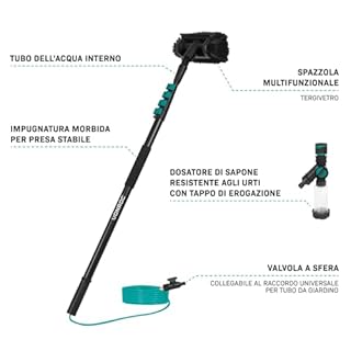 VONROC Spazzola telescopica- 4,60 m - Include spazzola multiuso, tubo flessibile da 6 metri e dispenser di sapone
