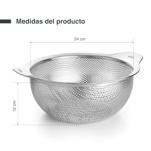 Miniatura 2 de Lacor - 62736 - Escurridor De Acero Inoxidable 18 10 Ø26 Cm Con Asas, Multifunción Para Escurrir, Colar Y Tamizar, Ideal Para Verduras, Pasta Y Arroz, 100 Apilable Y Apto Para Lavavajillas