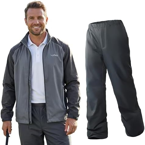 Men’s Waterproof Golf Rain Suit, Removable Sleeve Jacket & Pants for All-Weather Outdoor Activities(X-Large, Carbon)