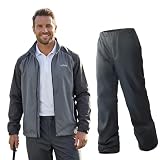 Men’s Waterproof Golf Rain Suit, Removable Sleeve Jacket & Pants for All-Weather Outdoor Activities(X-Large, Carbon)