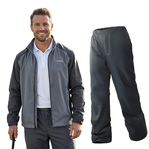 Men’s Waterproof Golf Rain Suit, Removable Sleeve Jacket & Pants