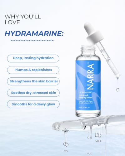 Image of NARRA HydraMarine - Hydrating & Plumping Serum | 9 Marine Algae Complex, Ceramides & Hyaluronic Acid | Deep Hydration, Barrier Repair, Plumping | Lightweight Non-Sticky Texture | Suitable for All Skin Types | 10 ml | Pack of 1