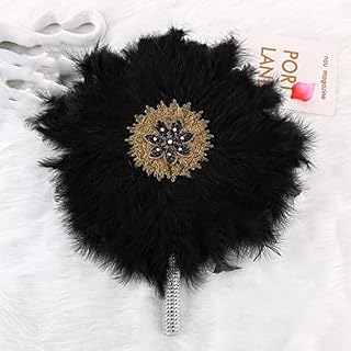 Msbfea African Hand Feather Fan Ladies Wedding Feather Fan for Bride Single Side African Turkey Nigerian Feather Decoration Fan Color 613