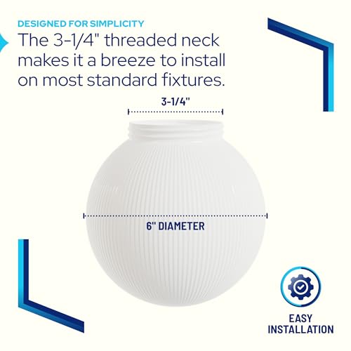 Image of KASTLITE White Ribbed 6 inch Acrylic Festival Globe, 3.25 inch Threaded Neck | UL-Approved Replacement Globe for Festival & String Lights, Screw-In Neck, Fits Bulbs up to 60W, RV, Awning & Patio Use