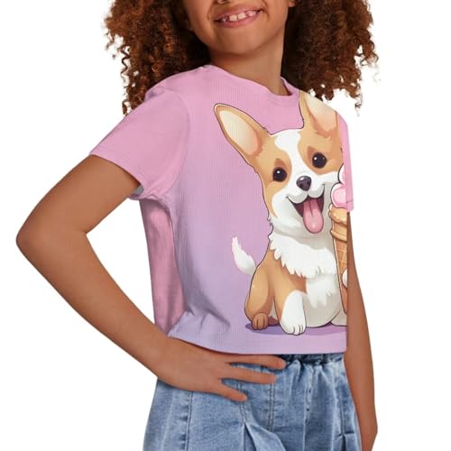 Image of Girl Crop Top Shirts for Summer Cute T Shirts Short Sleeve Tees for Kids 5-16