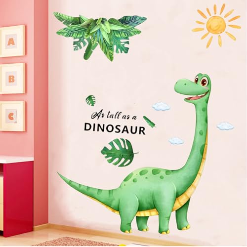 Large Dinosaur Wall Stickers Sun Green Leaves Wall Decals for Boys Girls Bedroom Baby Nursery Kids Room Kindergarten Wall Decor (As Tall as a Dinosaur) - Image 4