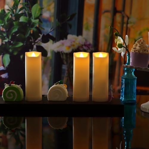 Image of Battery Operated Flameless LED Pillar Candle with Remote Cycling Timer, Realistic Plastic Electric Tall Flickering Light for Indoor Outdoor Bookshelf Dinner Party Centerpiece Fireplace Decor Pack of 3