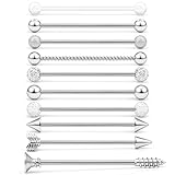 Dyknasz Industrial Bar Earring 14 Gauge 10PCS Matte Gilitter Braided Ball Arrow Screw Crystal CZ Clear Ball Industrial Barbell Cartilage Earrings Body Piercing Jewelry Women Men 1 1/2Inch Silver-Tone