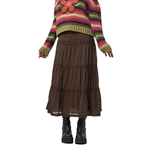 Women's Vintage Elastic High Waist Boho Maxi Skirt Casual Lace Tiered Ruffle A Line Long Skirts2