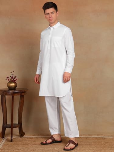 Image of See Designs Men's Full Sleeve Shirt Collar Solid Pathani Kurta with Salwar