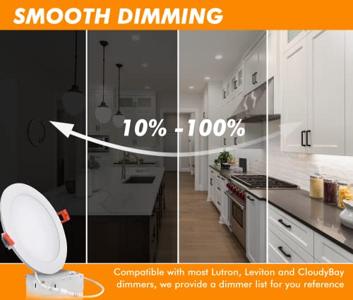 CLOUDY BAY 12 Pack 6 Inch 5CCT Ultra-Thin LED Recessed Ceiling Light with Junction Box,2700K/3000K/3500K/4000K/5000K Selectable,15W Dimmable Canless Downlight,1000LM High Brightness