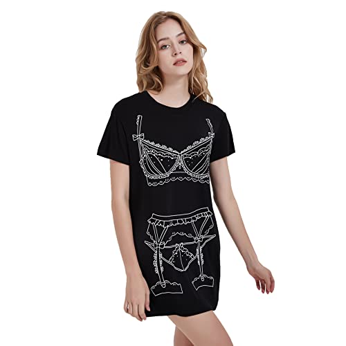Julgirl Women's Funny Lingerie Nightgown Cute Print Short Sleeve Tshirt Sleepdress #TOP5