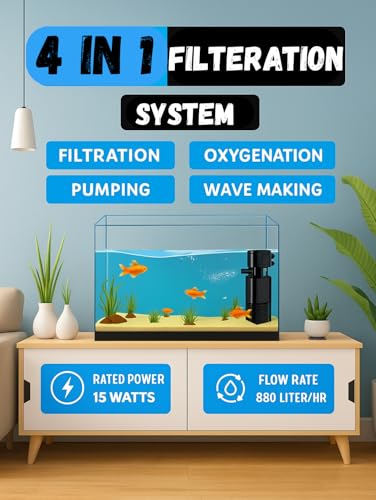Image of 4 in 1 Aquarium Filter for Fish Tank | Submersible Oxygen Pump, Water Circulation & Filtration System, Low Power Motor