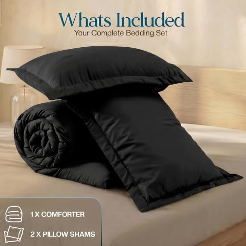 Image of Utopia Bedding 3 Pc Queen Comforter Set, All Season Bedding, Black