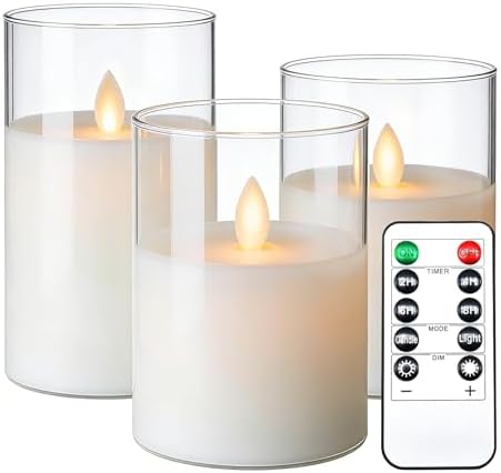 Da by LED Kerzen mit Glaseffekt 10cm/12,5cm/15cm LED-Kerze Echtwachssäule 10 Fernbedienung mit realistisch tanzender LED-Flamme und Timing-Funktion in einer Packung mit 3 Stück