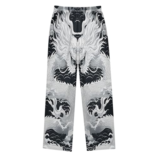 Pajama Pants White Chinese Dragon Long Sleep Pants Lounge Bottoms2