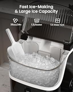 Kismile Nugget Ice Maker Countertop,35Lbs/24H Pellet Ice Machine with Chewable Ice,Self-Cleaning Pebble Ice Maker with Ice Scoop,One-Click Operation,for Home/Kitchen/Office(Black)