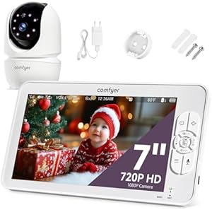 Babyphone mit 1080P Kamera 7" 720P HD-Video Babyphone Baby Monitor mit Kamera ohne WLAN, 6000 mAh Akku, IR-Nachtsicht Weitwinkelobjektiv 2-Wege-Audio Vox-Modus 300M Reichweite 7''720P Displa