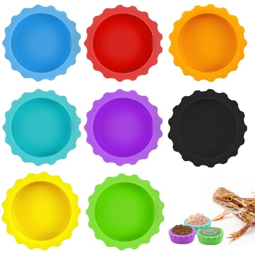 8 Stück Futter- und Wassernäpfe für Kronengeckos, wiederverwendbar, kleine Futternäpfe für Reptilien, Gecko-Aquarium-Zubehör, Silikon, leicht zu reinigen, für Einsiedlerkrebse, Vogelspinnen, Asseln