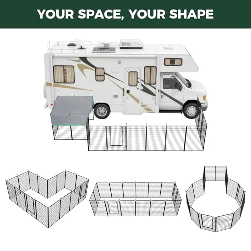 Image of FXW Rollick Unleashed Dog Playpen for Indoor, Yard, RV Camping, 50 inch 16 Panels Dog Pen with Sun Shade for Large Dogs, Black│Patented