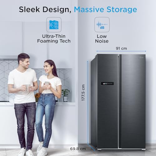 Image of Midea 592 L Side By Side, Frost Free Refrigerator|Wi-Fi |Double |Voice Assistant |App Control |Inverter compressor (MDRS791MIF28IND Jazz Black)