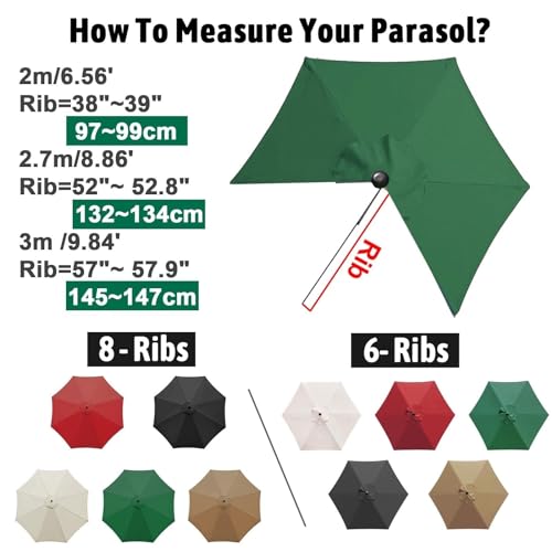 Toile pour Parasol Déchiré Remplacement Facile 6 Baleines Vert