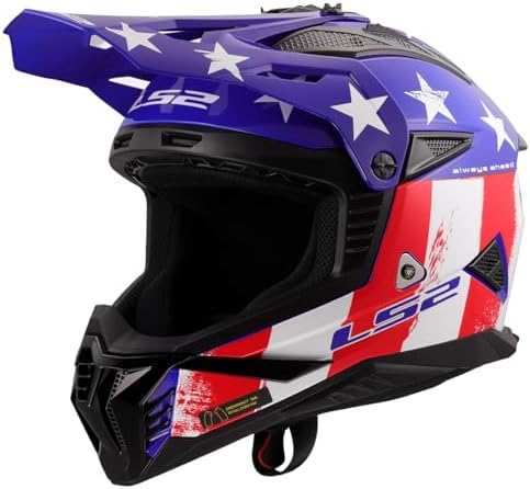 LS2 Helmets Gate II Full Face MX Motorcycle Helmet (Gloss Battle Scar Red/White/Blue - Medium)