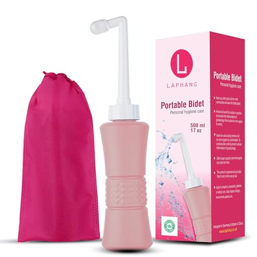 laphang Portable Bidet 500ml Pink Peri Bottle with Waterproof Pouch and Cap PP + TPR Leak Proof & Scratch Resistant Perineal Bottle for Postpartum Hemorrhoids Healing Maternity Kit Essentials