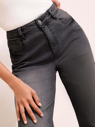 Image of KOTTY Women's High Rise Wide Leg Jeans|Cotton Blend Straight Fit Denim|Trendy Comfortable Casual Wear