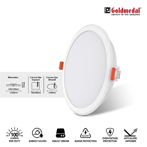 Image of Goldmedal Glazz 10W Round Ceiling Light | Recessed LED Downlight for False Ceiling |Cut Out :6.02 Inch | for Home,Hall,Room,Kitchen,Office,Shop |Cool Daylight (6500K), Pack of 20
