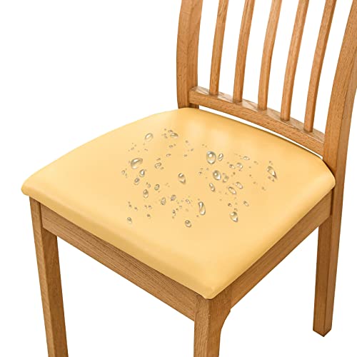 JHLD PU Chair Seat Covers, Waterproof Dining Chair Seat Covers Stretch Dining Room Chair Seat Covers Soft Seat Covers for Dining Room Chairs Non Slip for Living Room Pets-Yellow-Set of 6