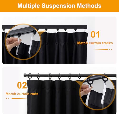Image of hoeflife Room Divider Curtains Blackout Floor to Ceiling Curtain with Hook Wall Mount Sliding Door Curtains Ceiling Mount Extra Wide Curtain Wall Divider for Room Separation (Black, W180 x H120 Inch)