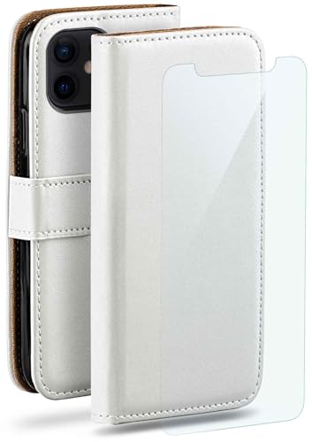 Étui iPhone 12 Mini moex en cuir blanc avec porte-carte et film