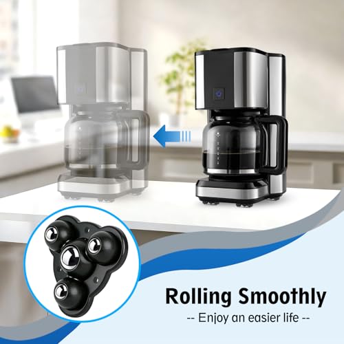 Roues de roulette autocollantes Roues pivotantes lourdes pour le mobilier, charge 80 Lbs/Set, rouleaux d'appareillage avec 4 Mini Roulettes pour appareils de cuisine, glisse facilement sur le comptoir (4, Charger en noir 80LBS, Balle en acier inoxydable, profil bas,