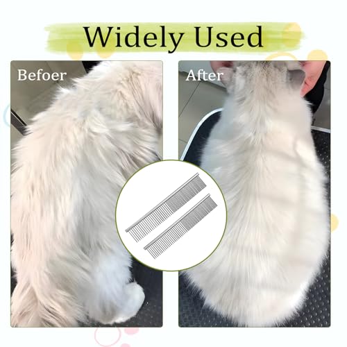 2 Stück Hundekamm, 2-in-1 Edelstahl Haustier Kamm Abgerundeten Haustierkamm Stahlkamm Metall Fellpflegekamm für Große Mittlere Kleine Hunde und Katzen zum Entfernen von Knoten und Verwicklungen