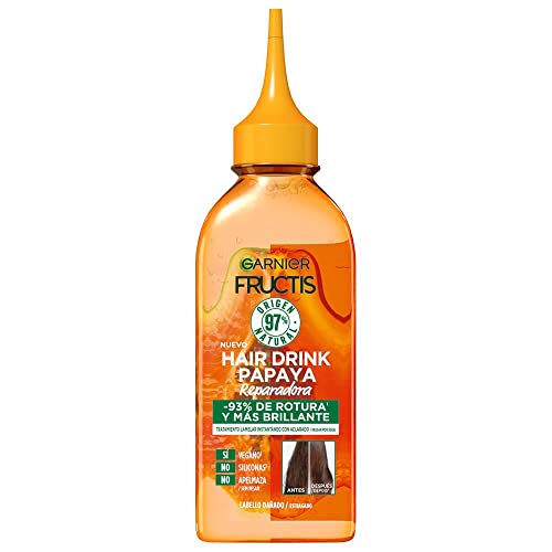 Garnier Fructis Hair Drink Papaya Tratamiento Lamelar Instantáneo con Aclarado, Acondicionador Líquido, Para Cabellos Dañados, 200ml