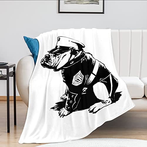 Marine Bulldog Sitting Pattern Flannel Fluffy Full Fleece Luxury Throw Blanket Plush Soft Cozy Quilt Nursery Bedding Decor Bedroom Decorations Wearable 80''X60''(Adults) #TOP2