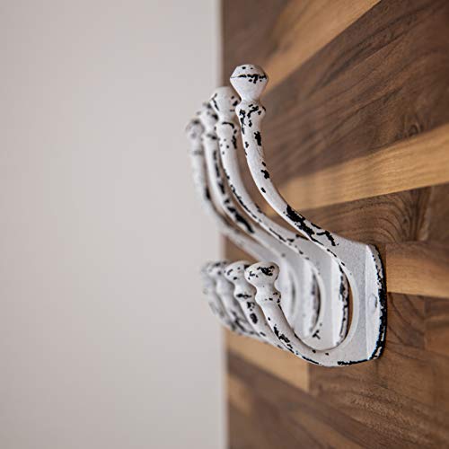 Craftsman Road CR-HSWH Vintage Cast Iron Wall Hooks (Antique White Finish, Set Of 4) - Rustic, Farmhouse, Shabby Chic, French Country Coat Hooks thumb #1