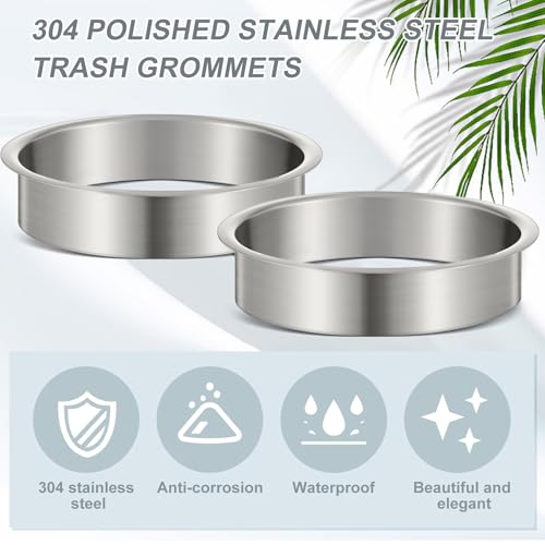Image of Honeydak 2 Pieces 6 inch (Nominal) Diameter x 2 inch Height 304 Polished Stainless Steel 6 inch x 2 inch Trash Grommets for Countertop Inserted Trash Kitchen Cabinet Counter Bin, Ease to Install