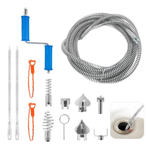 Spirale professionale per la pulizia dei tubi in acciaio galvanizzato, testa di taglio 6 in 1 e 4 ganci speciali, adattatore manuale, universale per tubi di scarico (10/12/16 mm)