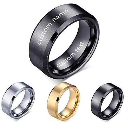 Lloveliness Personalised Titanium Ring Custom Name Text Engraved Beveled Edge Polished Matte Promise Band Ring Comfort Fit for Men Women Cover