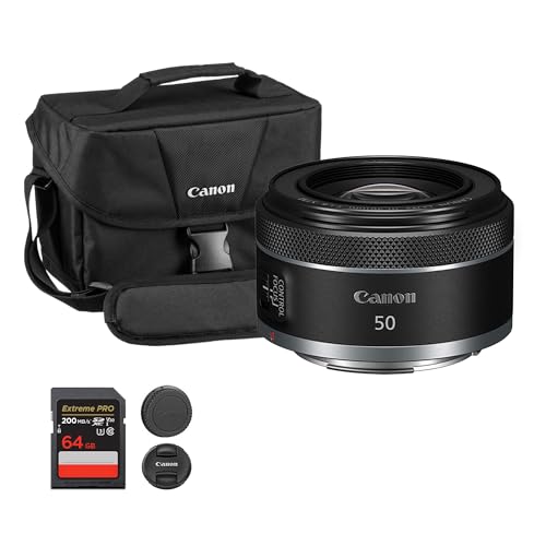 Canon RF 50mm f/1.8 STM Lens | Compact Standard Prime with Bright f/1.8 Aperture & Smooth STM Autofocus | for Portraits, Street, Low-Light & Everyday Photography (4515C002) + Shoulder Bag + 64GB Card